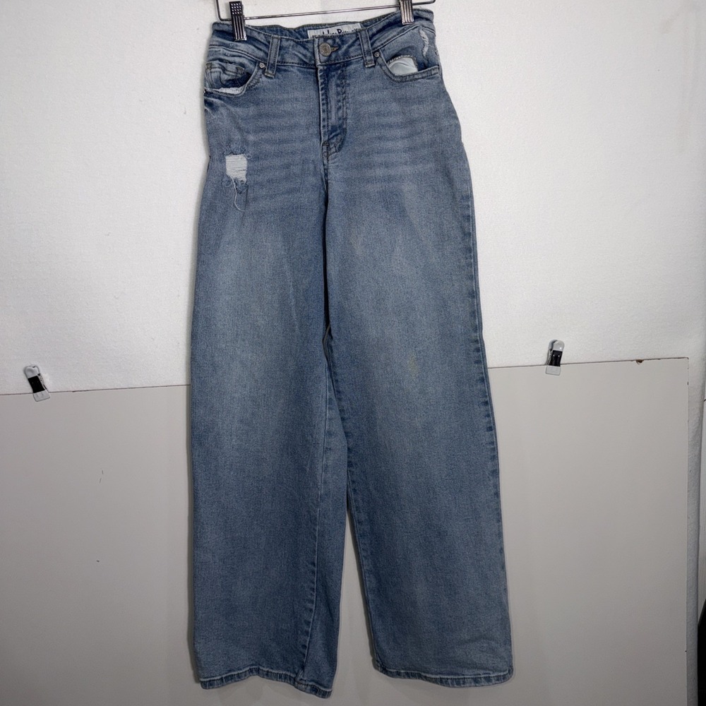Indigo Rein Wide Leg Jeans Womens 3/25 Distressed Frayed Retro Y2K Grunge Denim